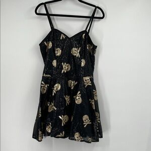 Jaw Breaker Hot Topic Black and Gold Sequin Skull Dress Size Large